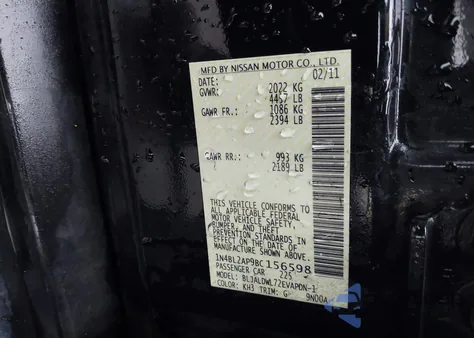 2011 Nissan Altima 3.5 Sr z USA, uszkodzony, nr VIN 1N4BL2AP9BC156598